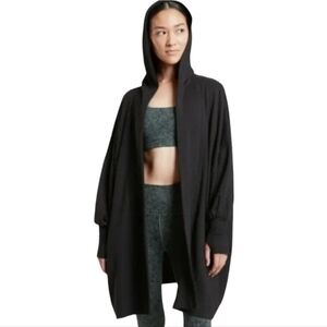 Athleta Mantra Wrap Hooded Cardigan Black Size Small Open Front Drape Oversized